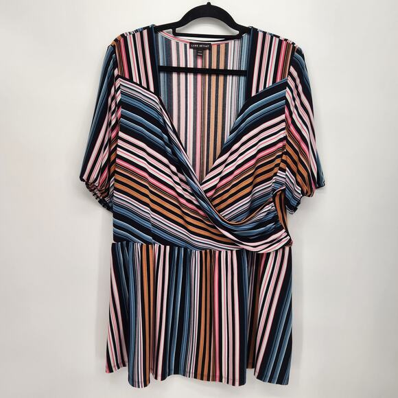 Lane Bryant Multicolor Illusion Stripe Peplum Tunic Faux Wrap Plus Women's 22/24 - Picture 2 of 11
